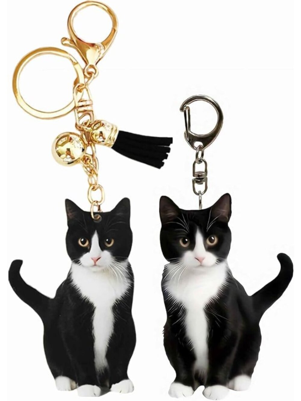 2 Pc Cat Keychain Acrylic Tuxedo Cat Charm for Backpack Purse